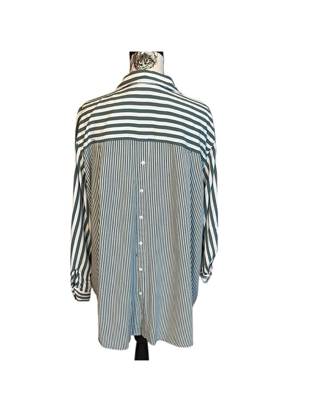 Jane and Delancey Striped Shirt Button Down Green and White Size 1X - Picture 2 of 5